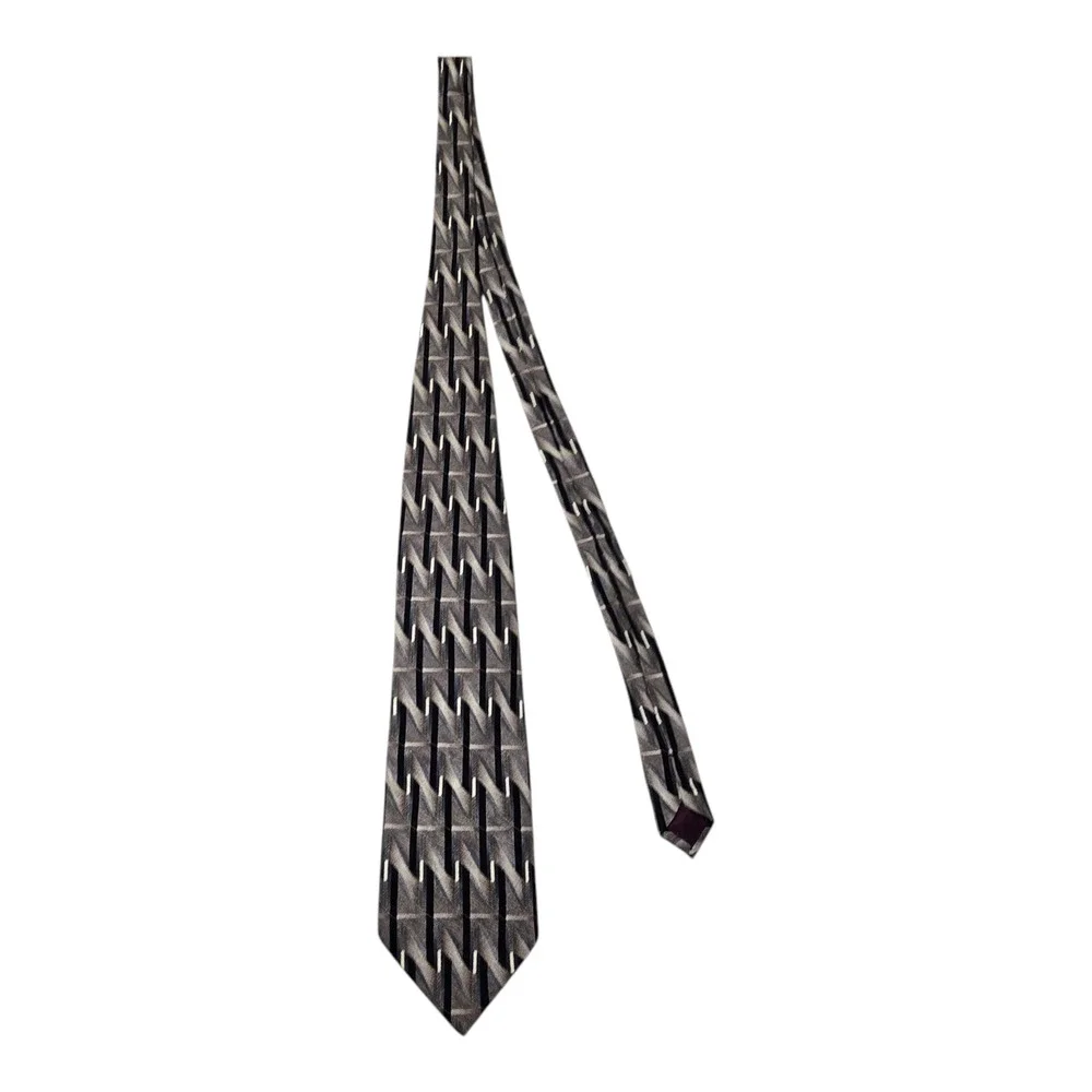 Magic KApok Men's Tie Gray Black Geometric Design 100% Silk